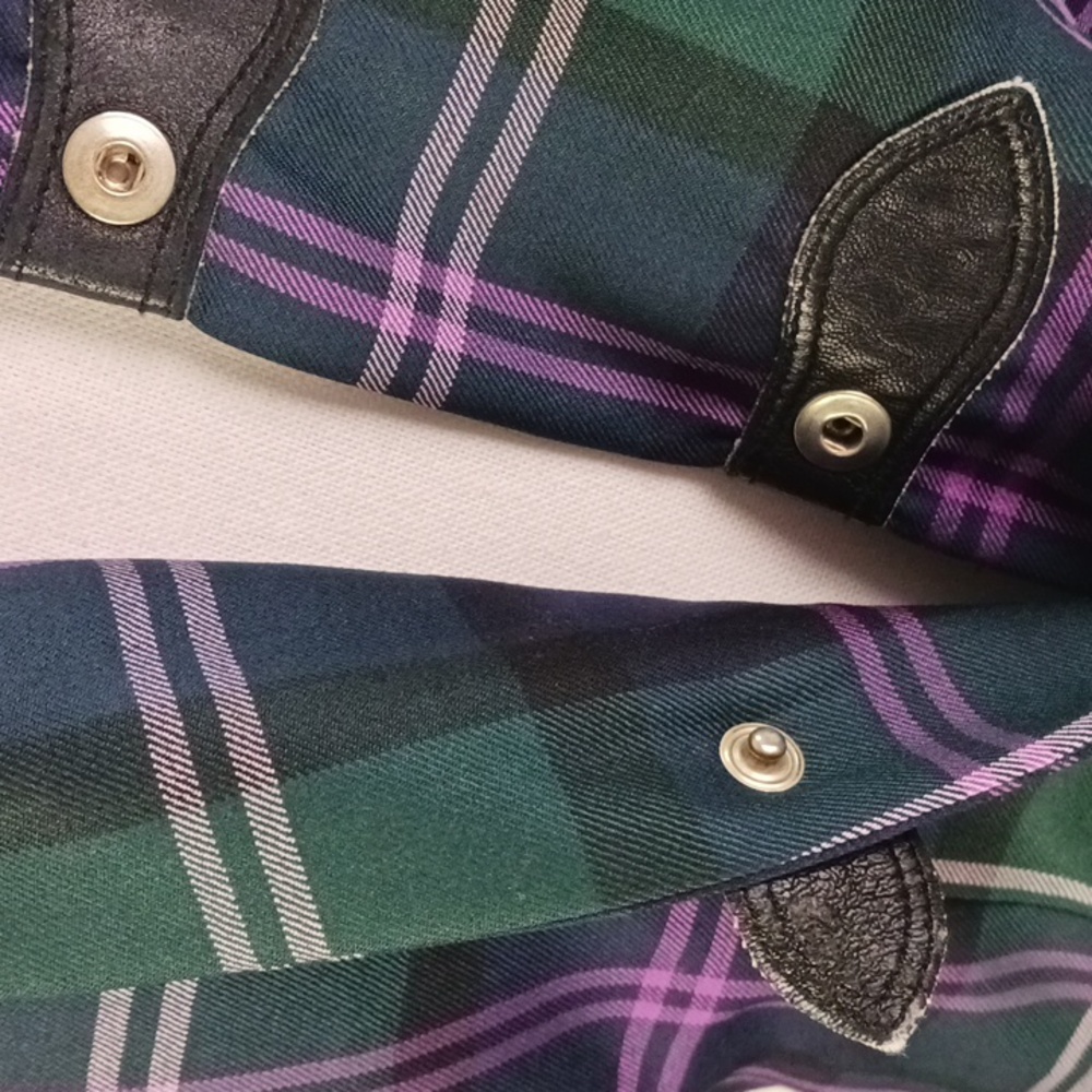Escada Vtg Green Purple Plaid W Buckles Jacket. - Picture 4 of 8